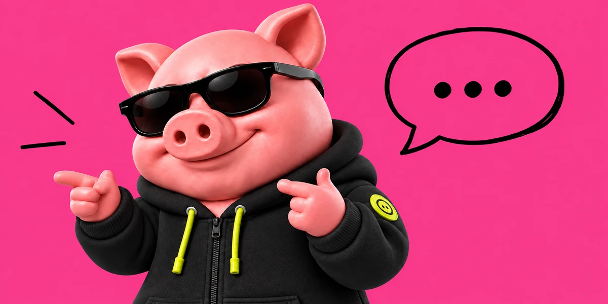 Piggy aponta para o convite para começar